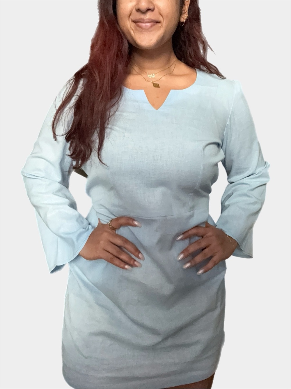 kurta-style tie-back dress - light blue